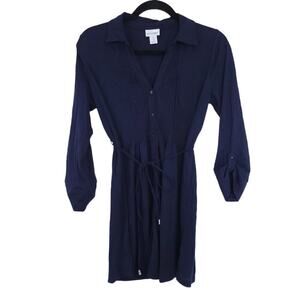 Motherhood Maternity Navy Shirt Medium, Tie Waist, Pintuck Chest, Button Up